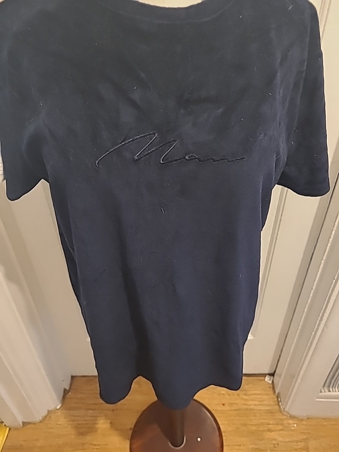 Mens Boohoo Size Large Navy And Cream Short Sleeve Top