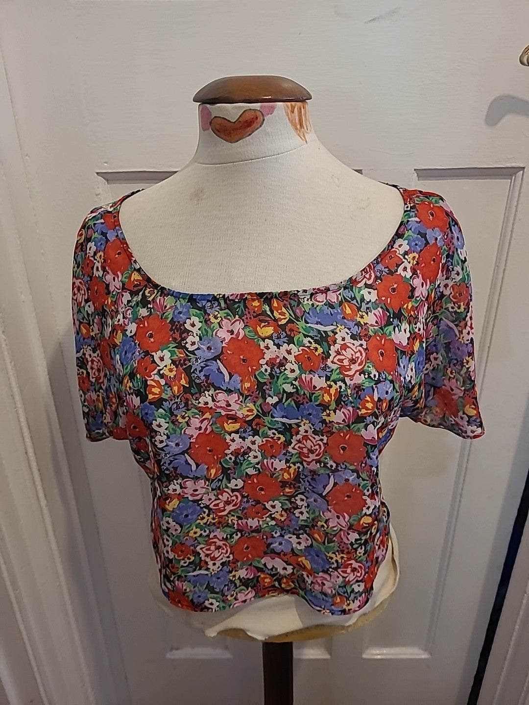 Ladies George Size 12 Multicolored Short Sleeve See Through Top