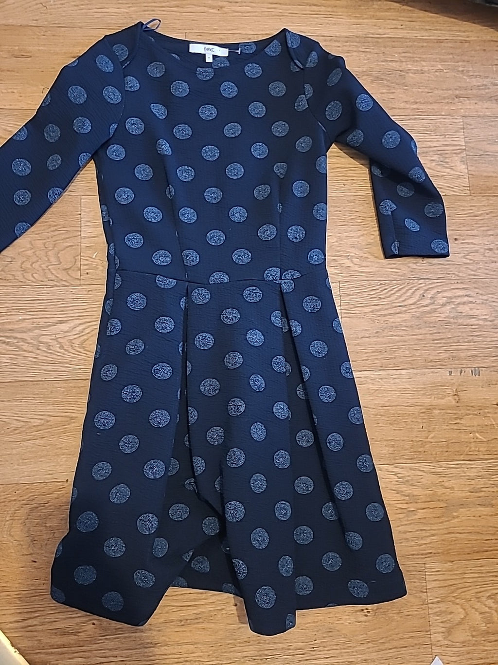 Ladies Next Size 8 Navy And Blue Circle Long Sleeved Dress