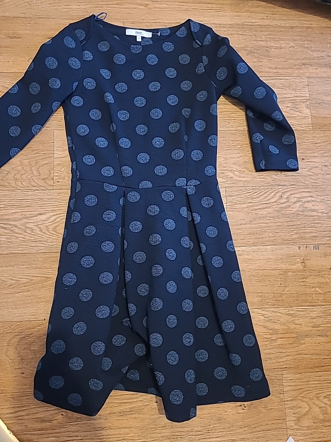 Ladies Next Size 8 Navy And Blue Circle Long Sleeved Dress