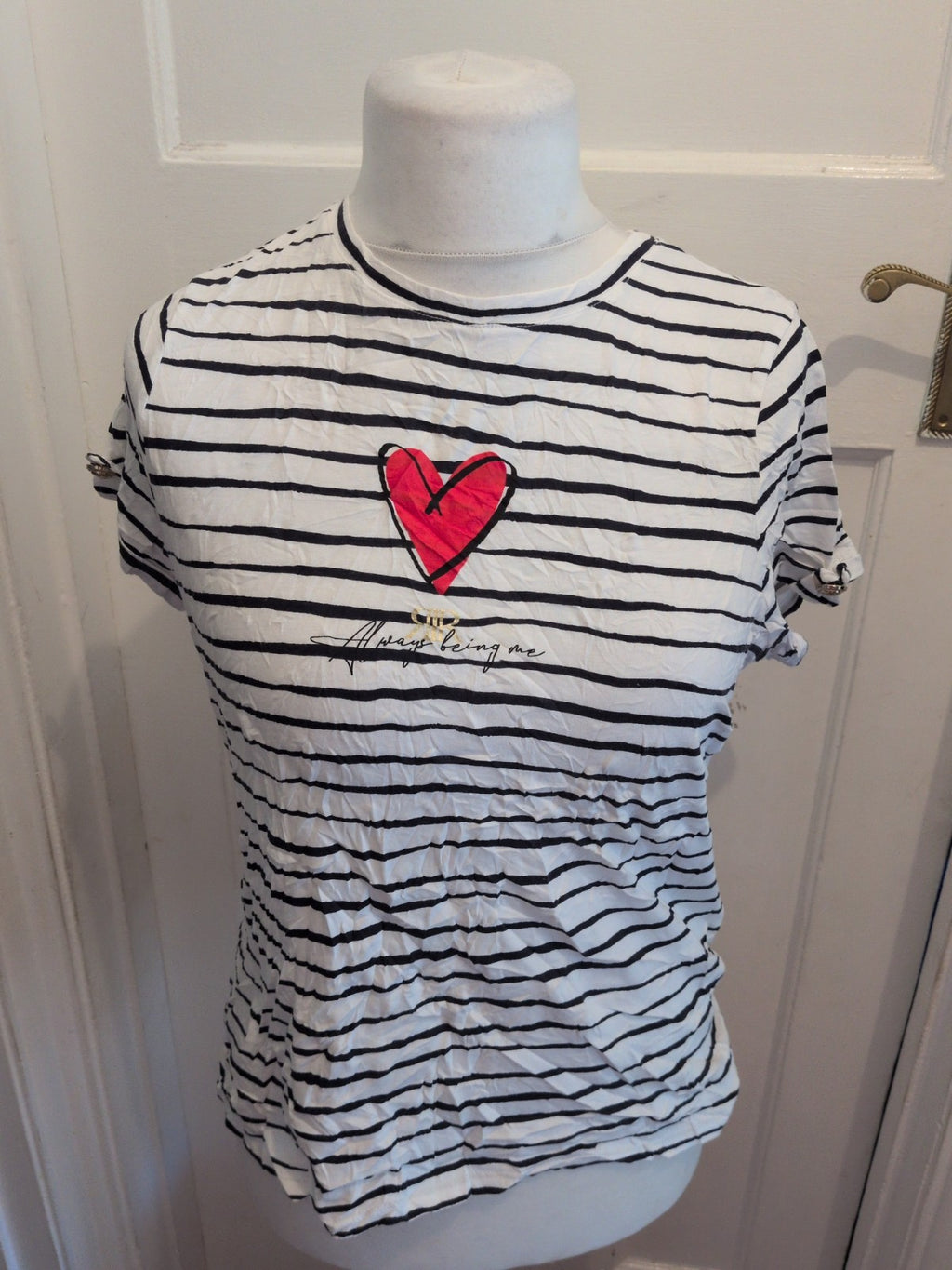 River Island 16 Navy Stripe Heart Print T-shirt