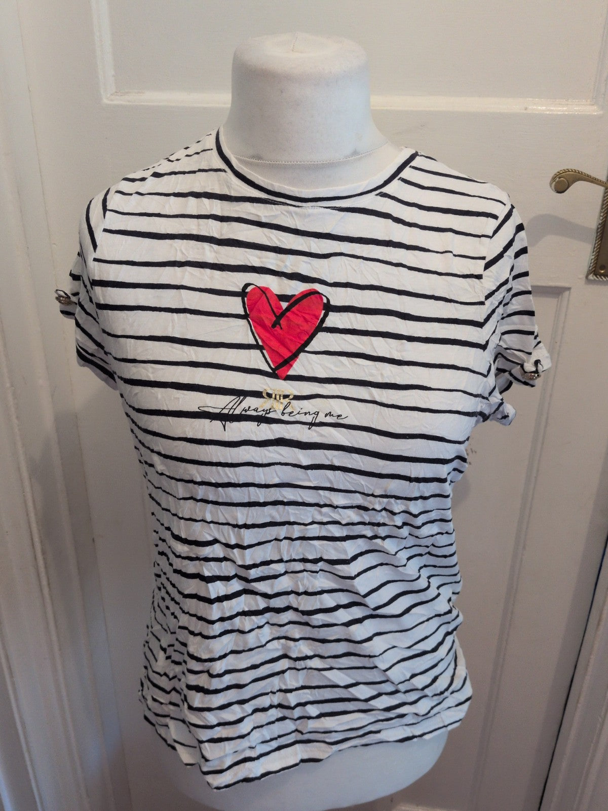 River Island 16 Navy Stripe Heart Print T-shirt