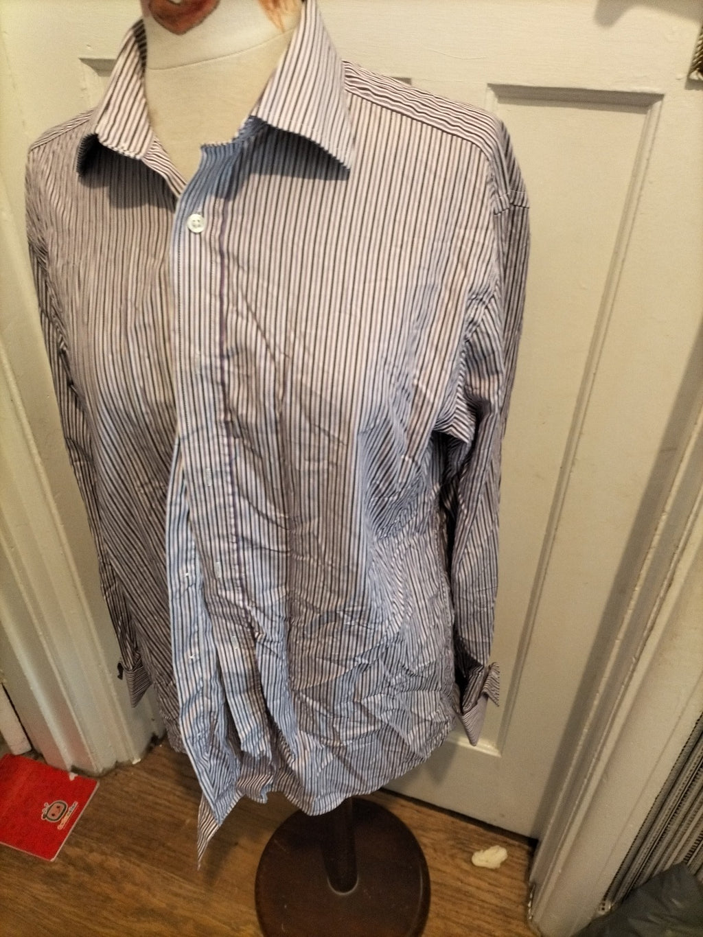 Mens Moss Bro Size 15.5" Regular Fit Purple Striped Long Sleeved Shirt