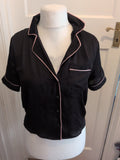 Primark XS Black And Pink Trim Short Sleeve Pyjama Top