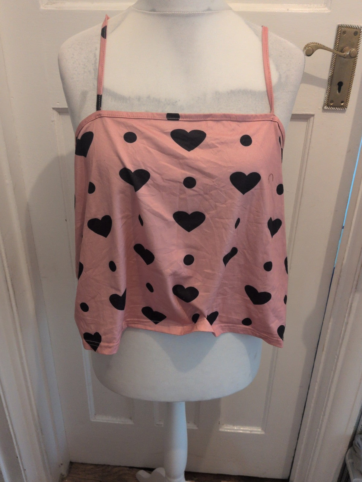 3XL Pink And Black Loveheart Pyjama Cami Top