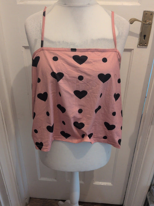3XL Pink And Black Loveheart Pyjama Cami Top