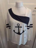 Ladies XL White And Navy Anchor Long Sleeve T-shirt