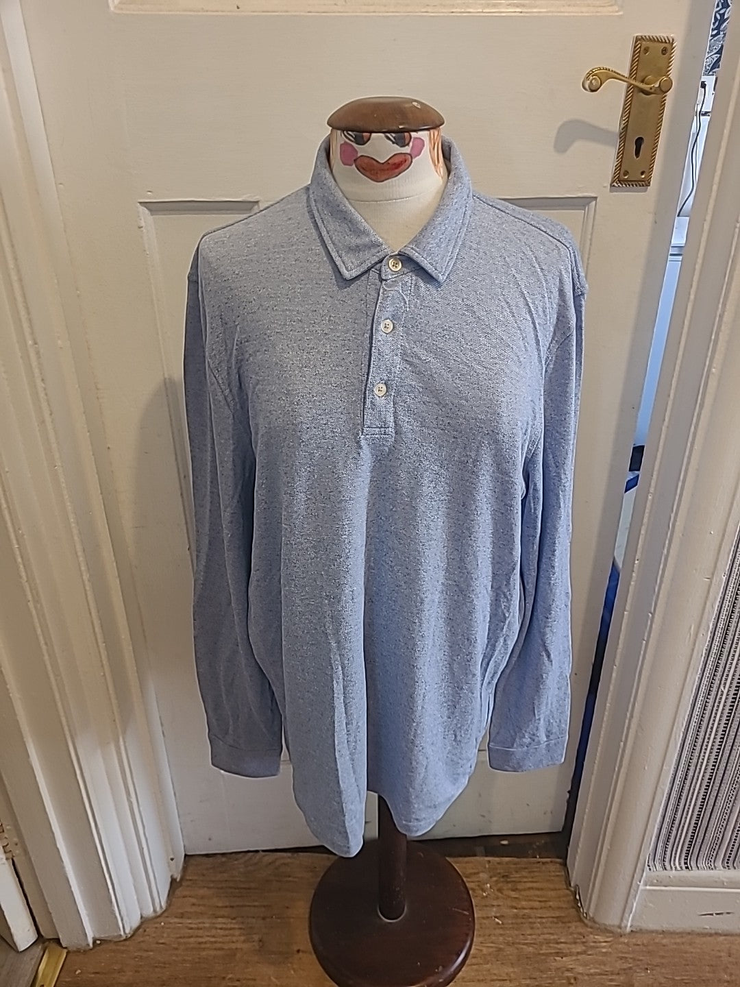 Mens Cortefiel Size Medium Blue Long Sleeved Polo Shirt