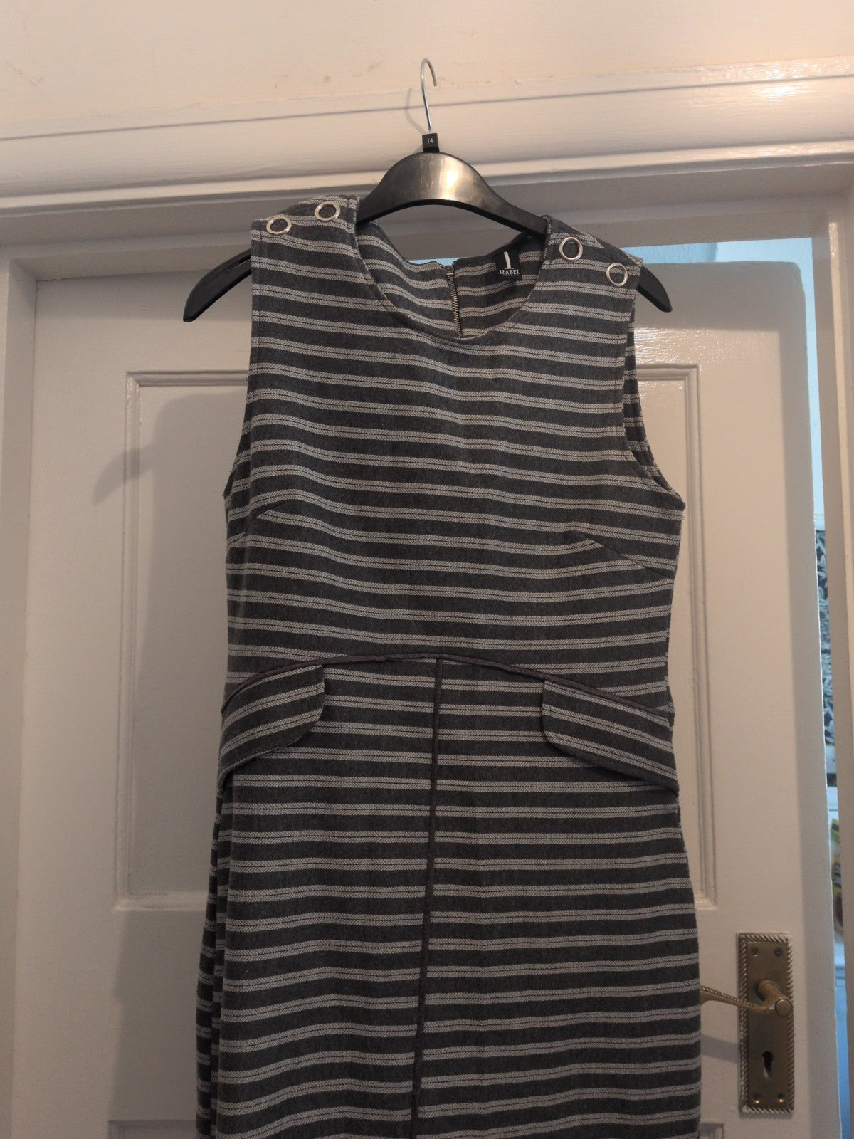 Izabel London 10 Grey White Stripe Sleeveless Dress