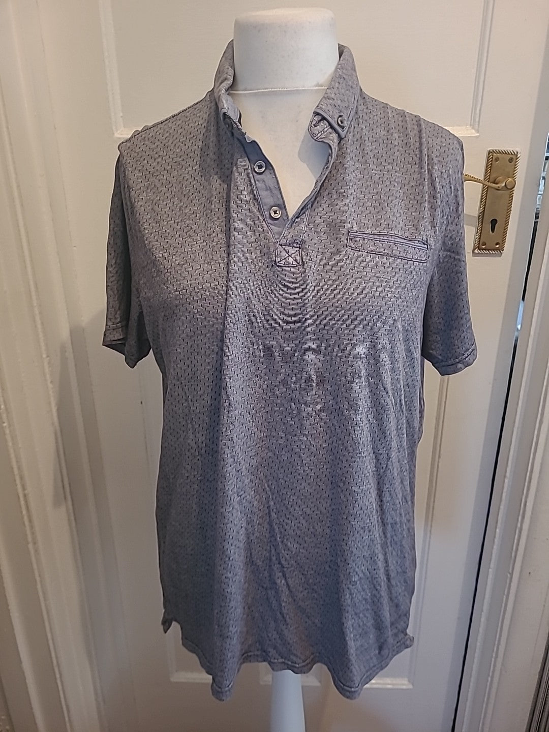 Mens George Slim Fit L Grey Patterned Polo