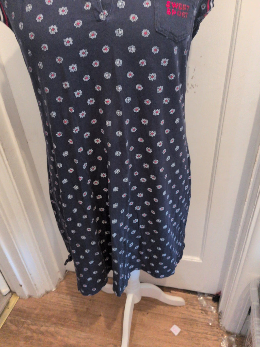 Sweet Delicate 2XL Navy Patterned Sleeveless Collared Polo Ladies