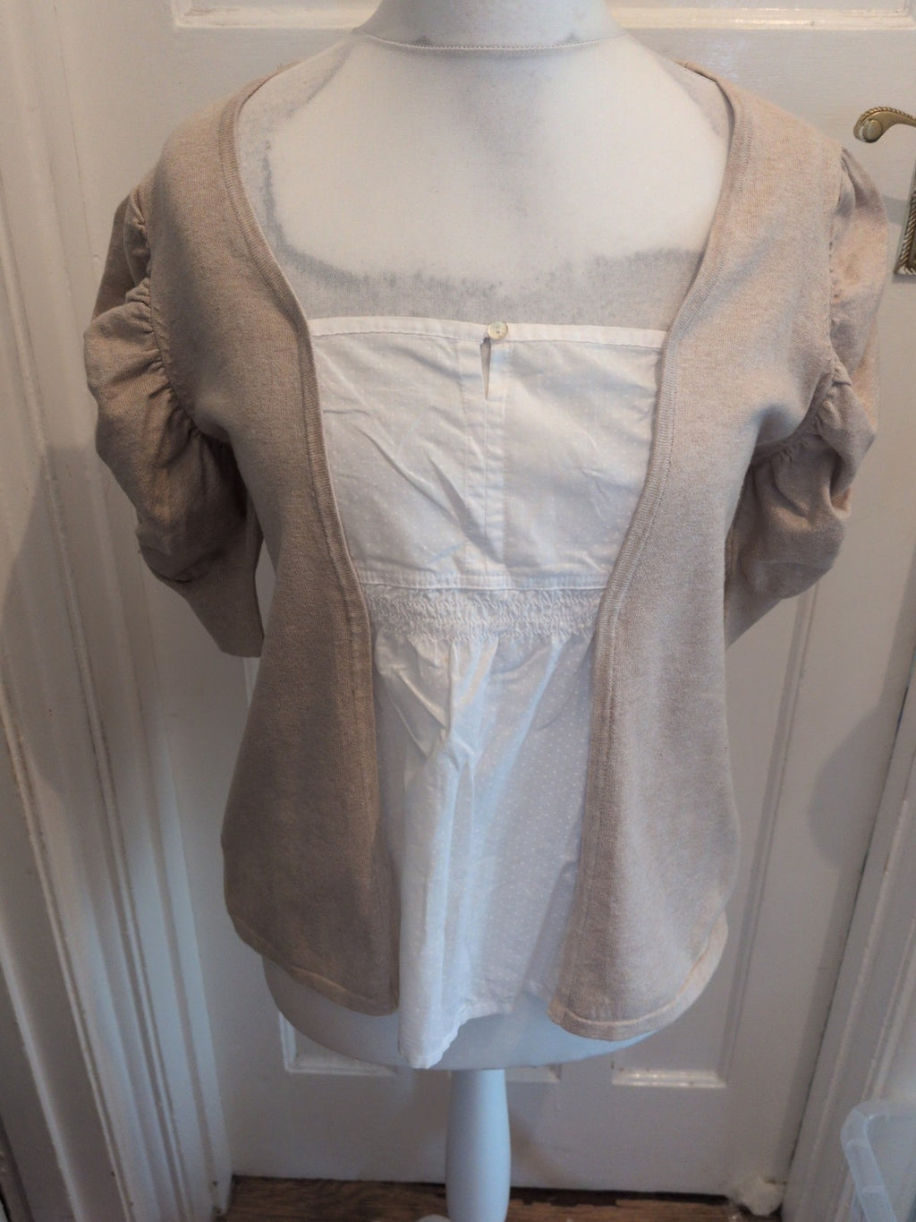Next 18 Flax And White Short Sleeve Blouse Square Neck