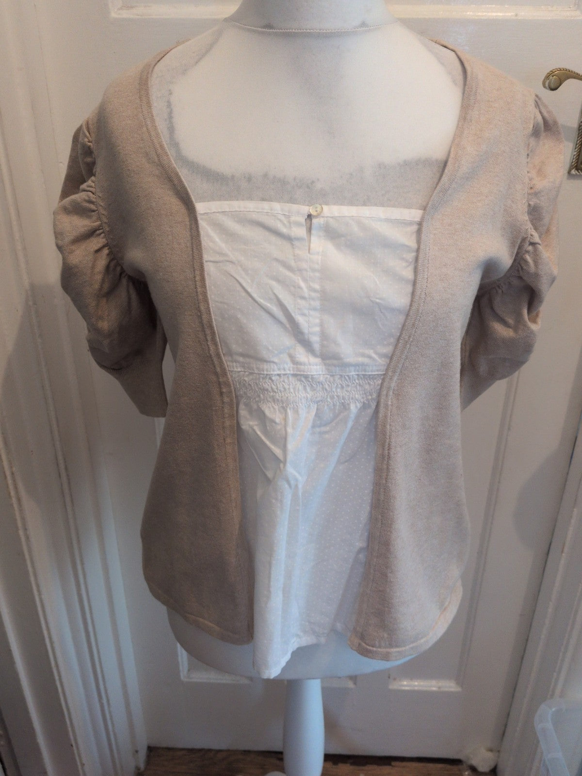 Next 18 Flax And White Short Sleeve Blouse Square Neck