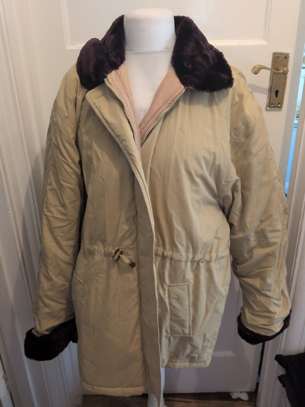 Casual 22-24 Beige With Faux Fur Coat