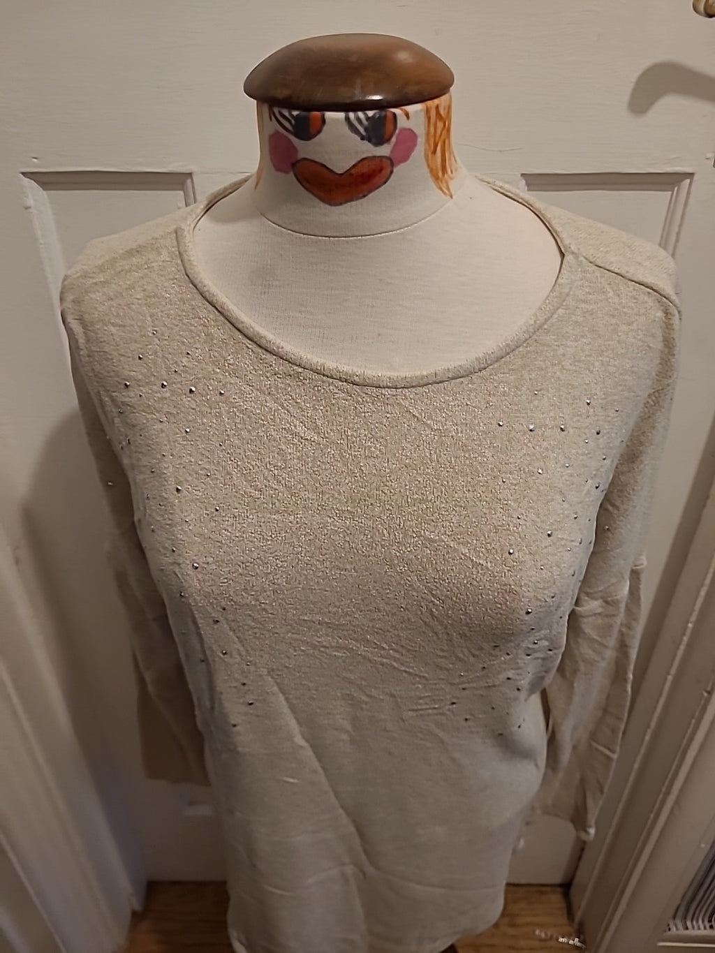 Ladies Wallis Size Small Beige With Silver Diamonte Long Sleeved Jumper