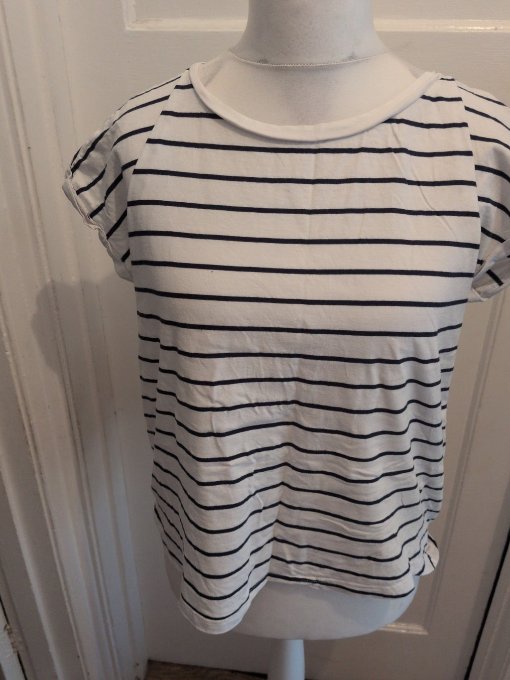 F&F 14 White With Navy Stripe Short Sleeve T-shirt
