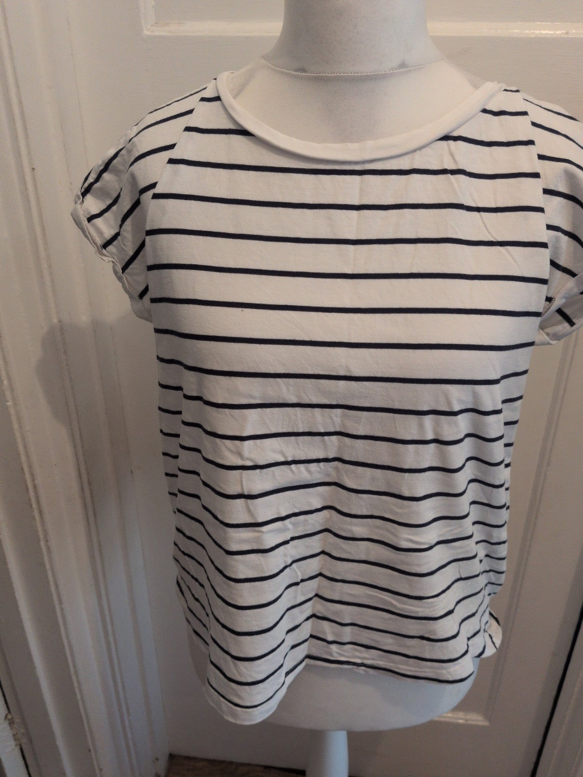 F&F 14 White With Navy Stripe Short Sleeve T-shirt