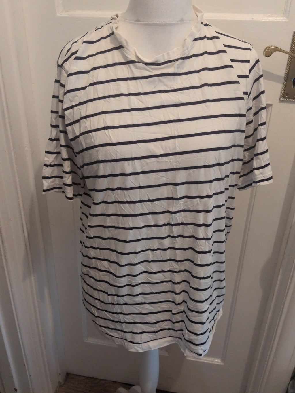 George XL White And Navy Striped Short Sleeve T-shirt