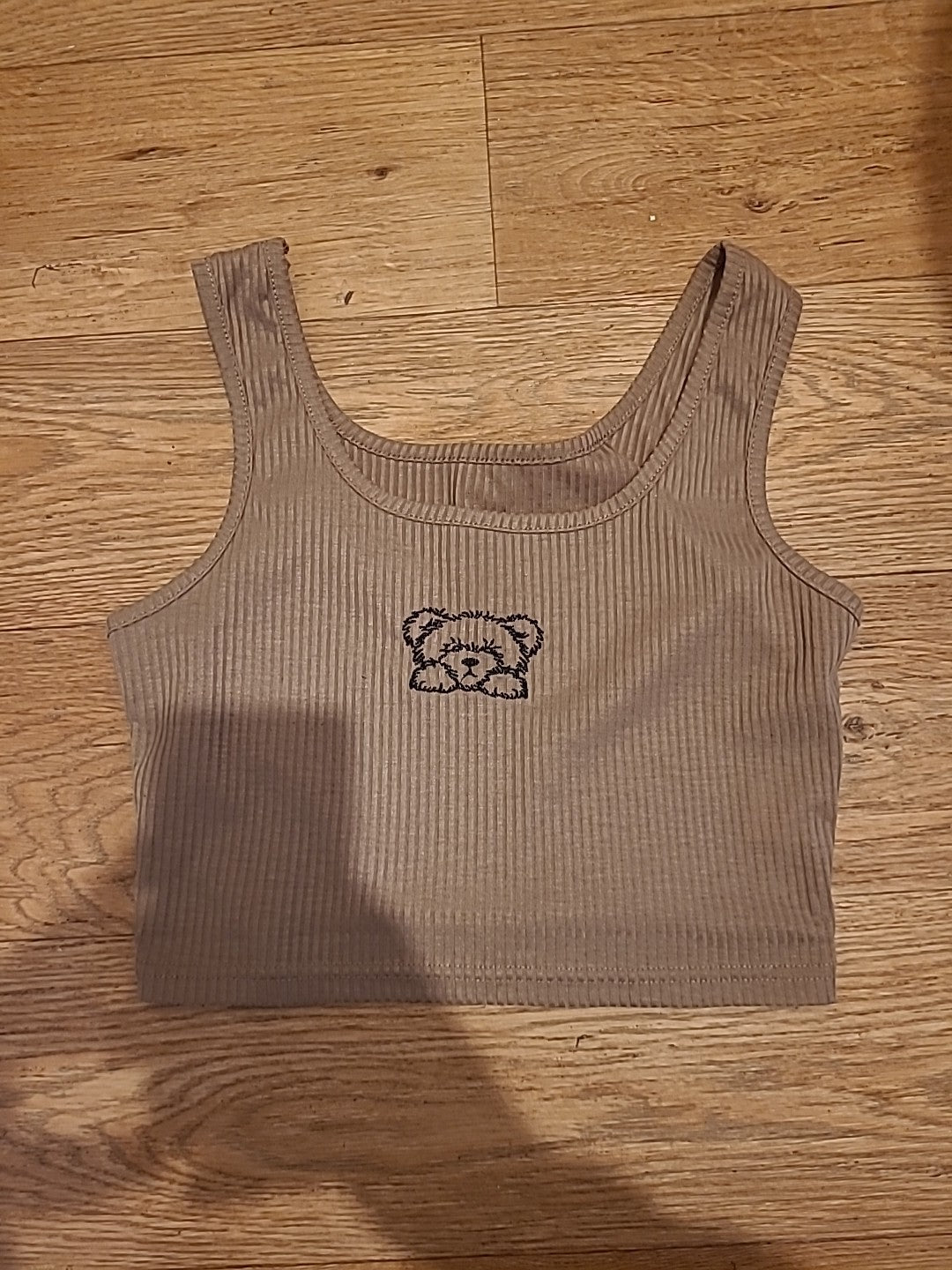 Ladies Romwe Size XS Brown Ribbed Teddy Sleeveless Top