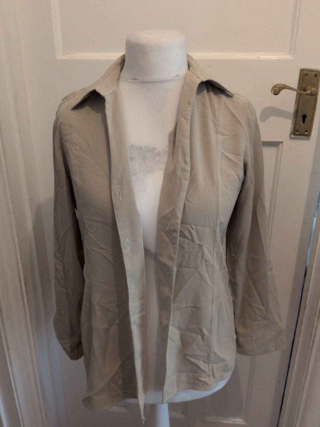 BHS 12 Beige Buttoned Collared Long Sleeve Blouse