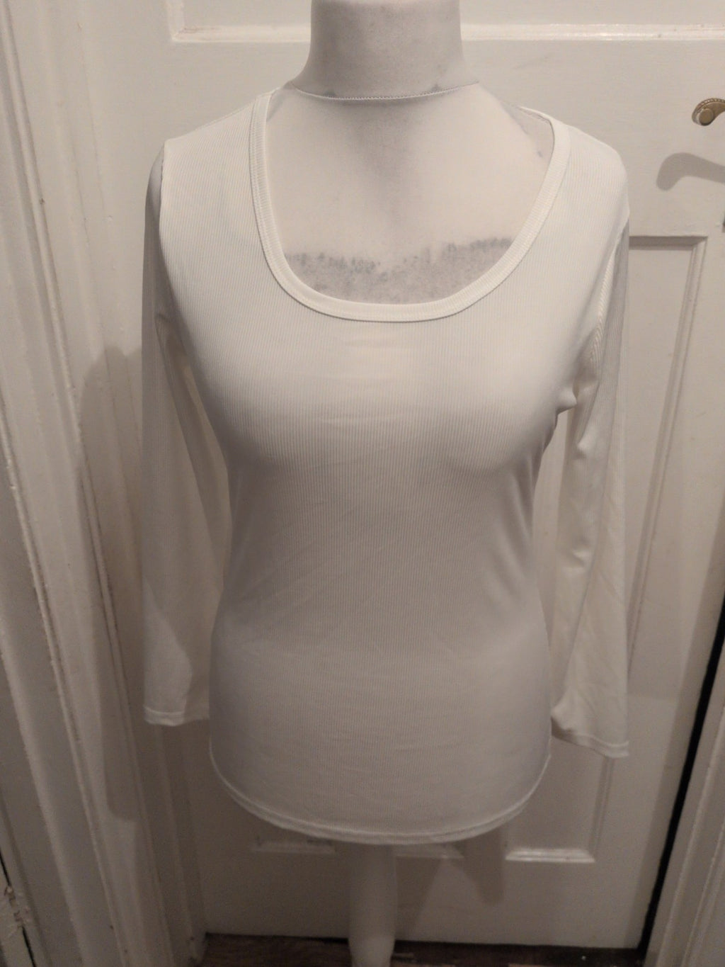 Ladies Size Large White Faint Rib Long Sleeve T-shirt