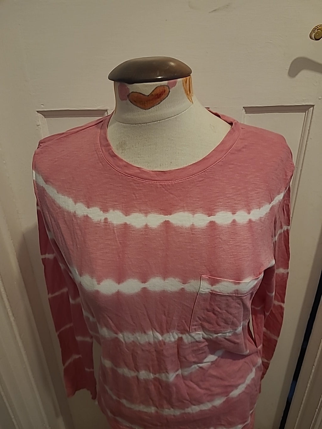 Ladies M&S Collection Size 8 Pink White Streak Long Sleeved Tshirt