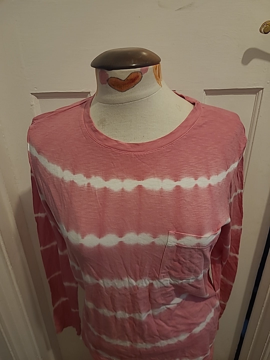 Ladies M&S Collection Size 8 Pink White Streak Long Sleeved Tshirt