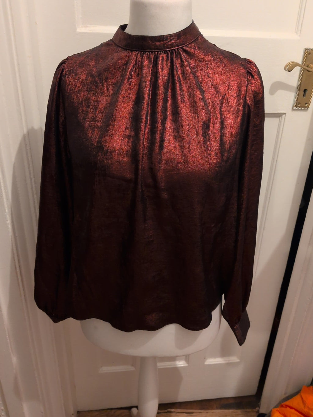 New Look 16 Burgundy Shiny Long Sleeve Blouse