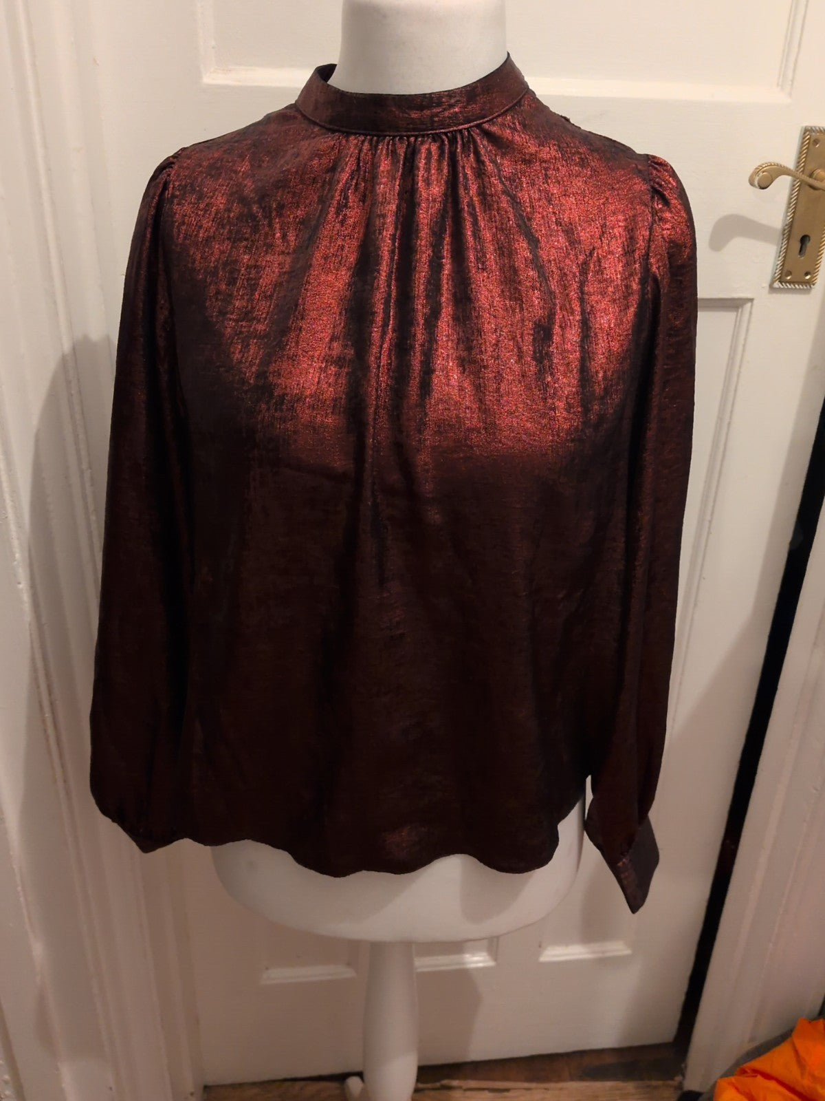 New Look 16 Burgundy Shiny Long Sleeve Blouse