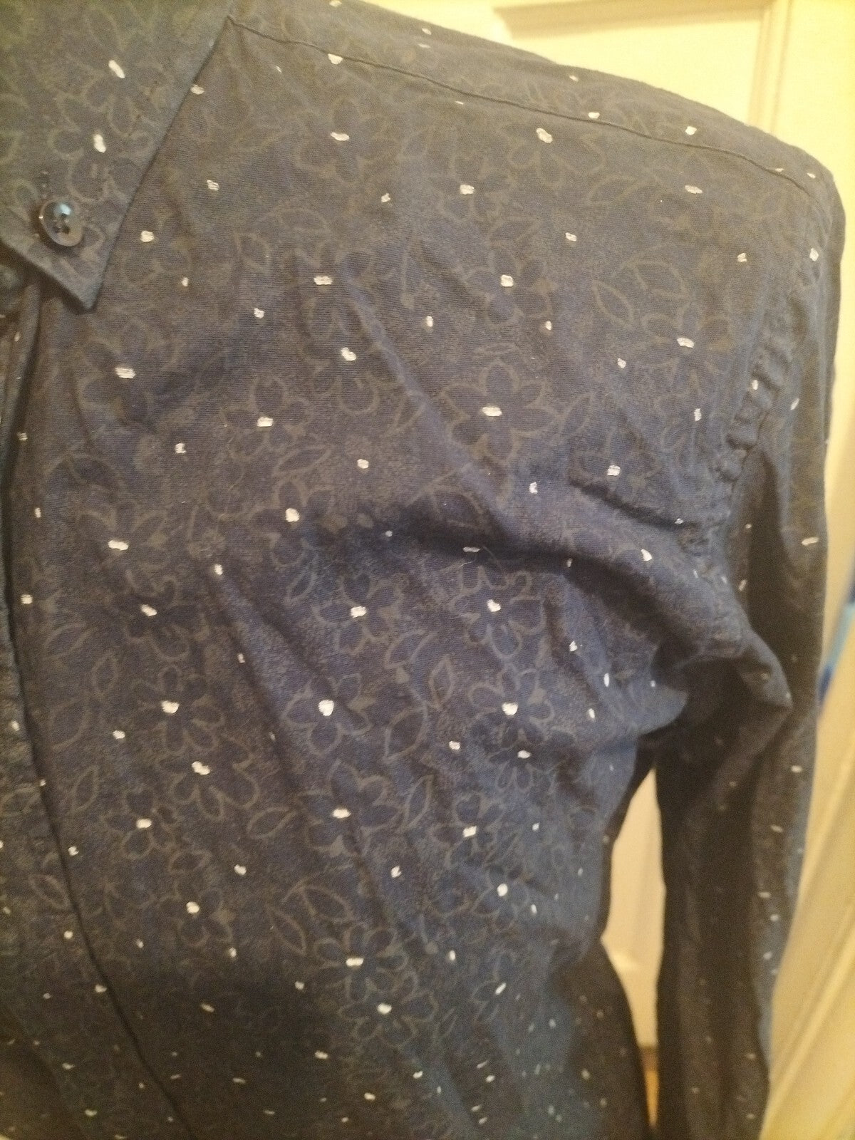 Mens Guide London Medium Navy Detailed Long Sleeved Shirt