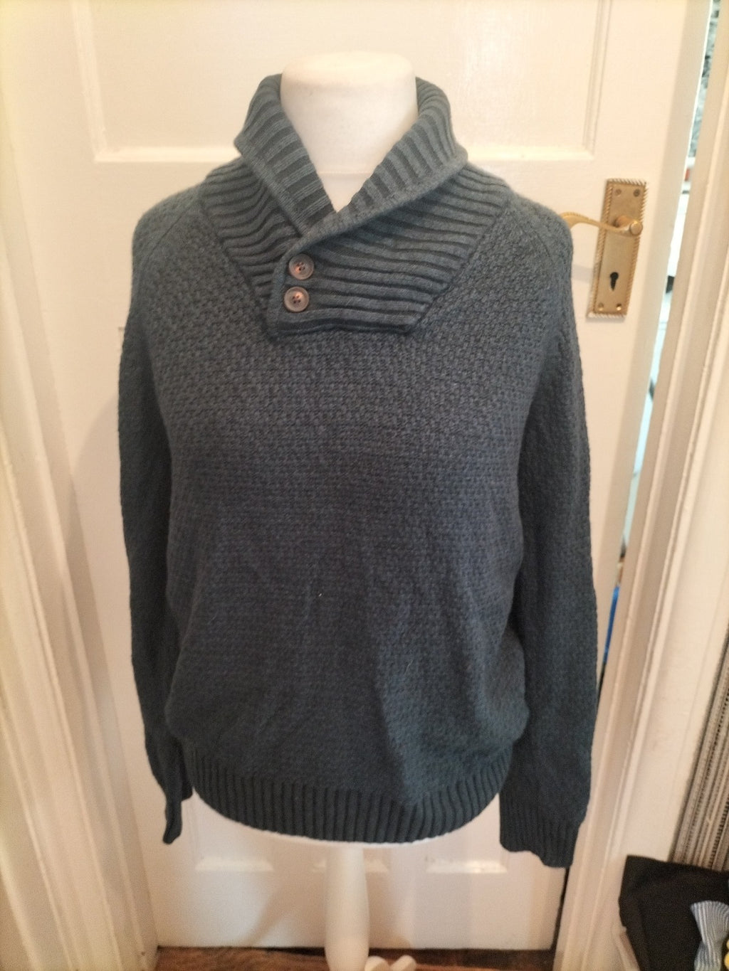 Mens H&M Size M Teal Collared Pullover Jumper