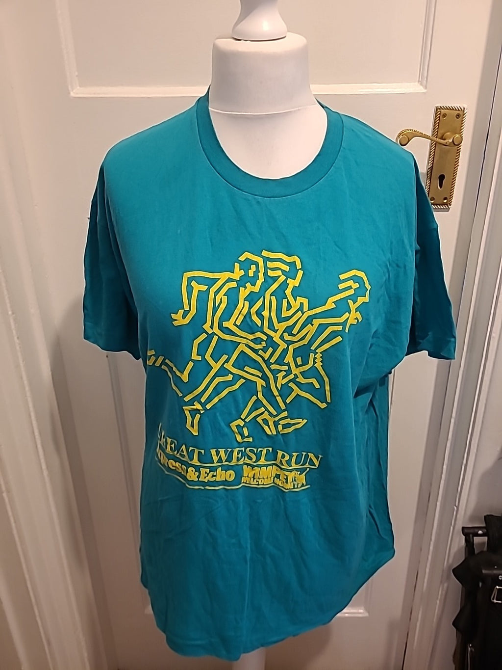 Ladies Size XL Green And Yellow Print Short Sleeved Tshirt Tee
