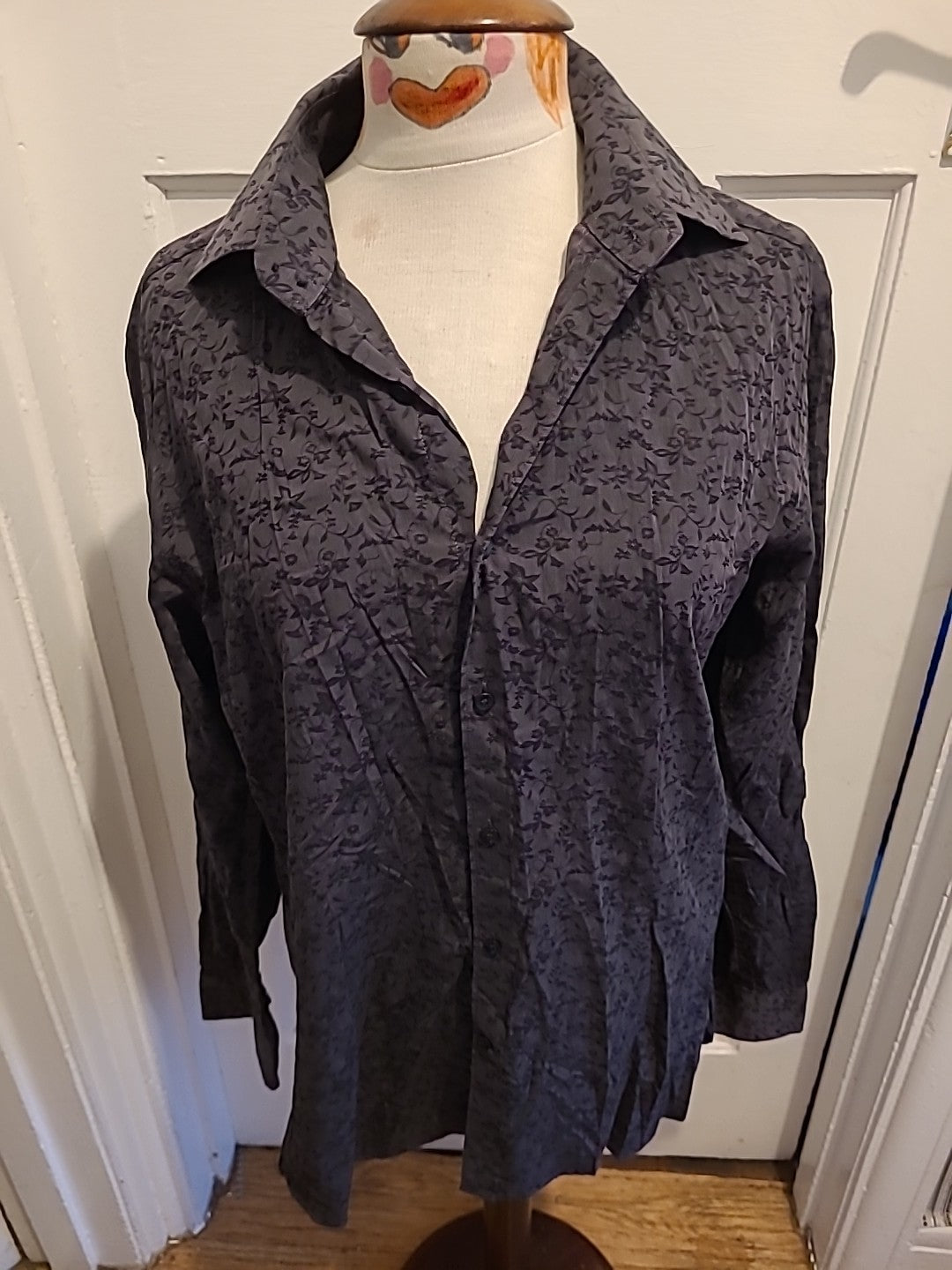 Mens Autograph Size 16 Collar Black And Brown Long Sleeved Shirt
