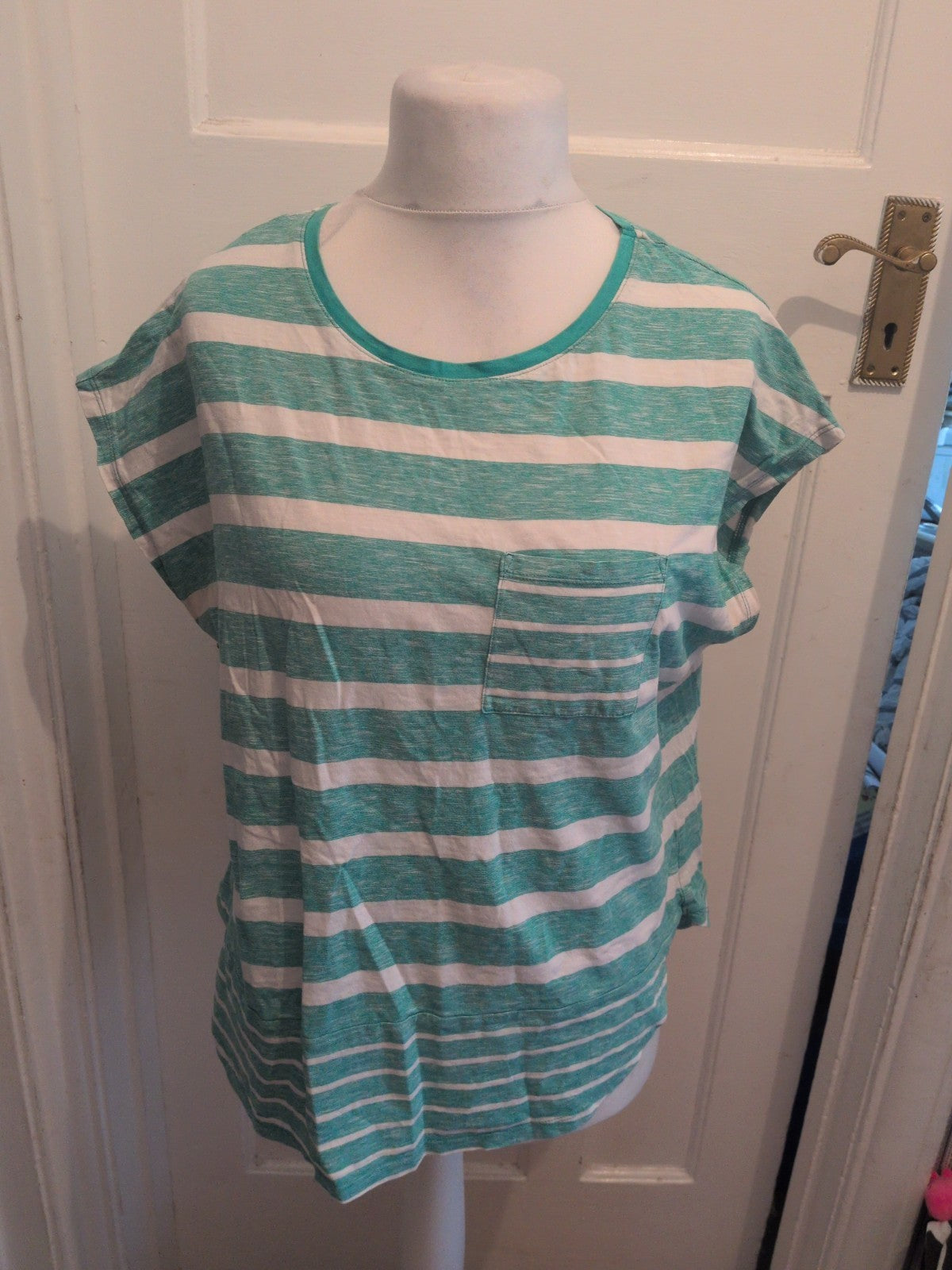 Ladies Tu SiE 18 Green Stripe Short Sleeve T-shirt