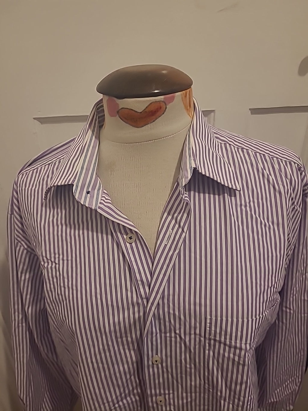 Mens Todays Man Size 16"(41 Usa) Purple White Striped Formal Shirt