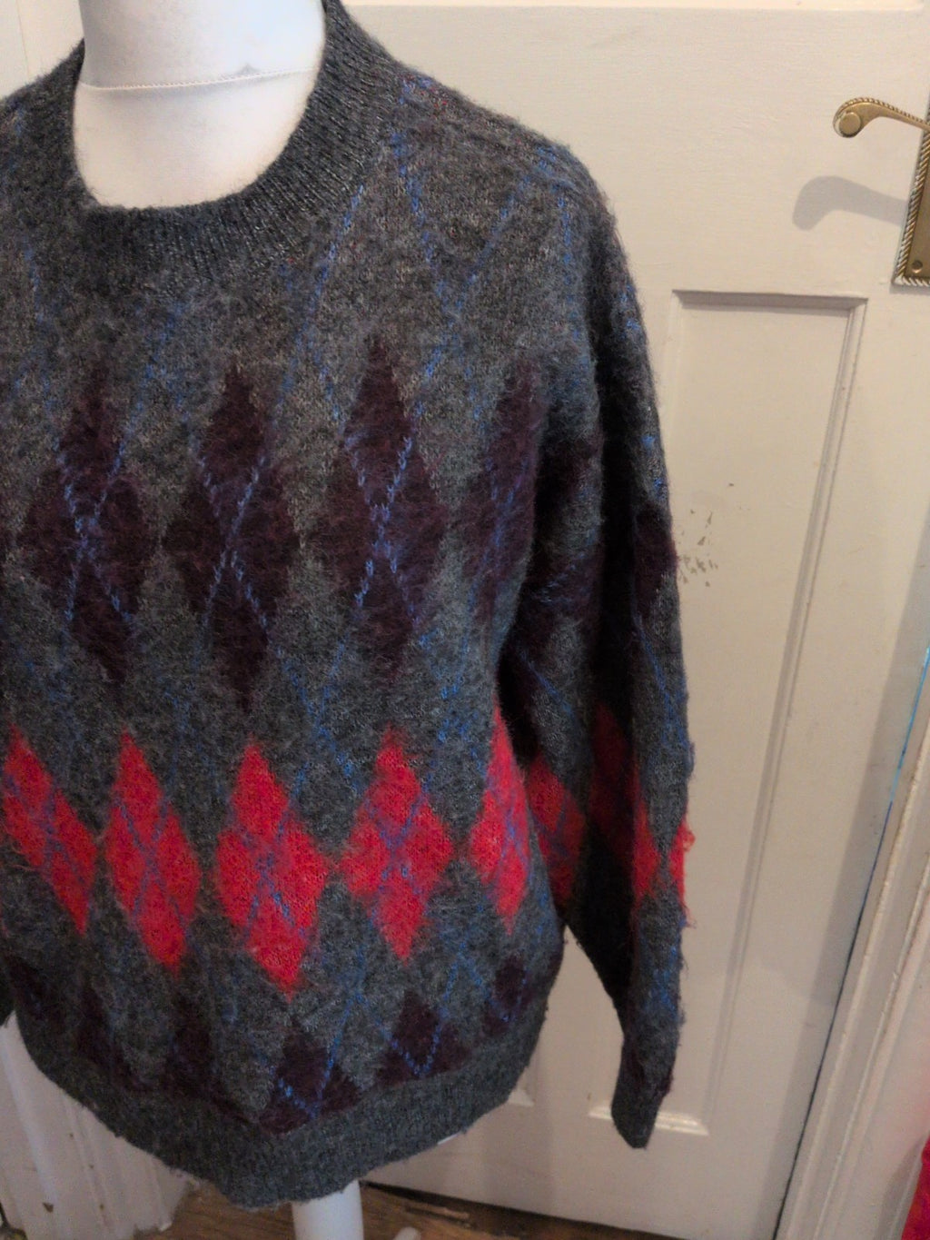 Mens Primark Medium Grey Patterned Long Sleeve Pullover Jumper