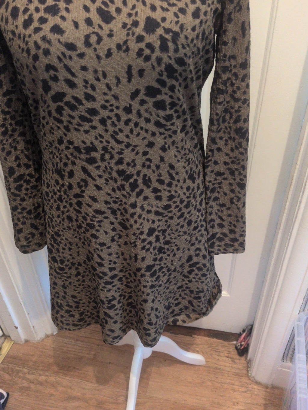 George 12 Black And Green Animal Print Long Sleeve Dress