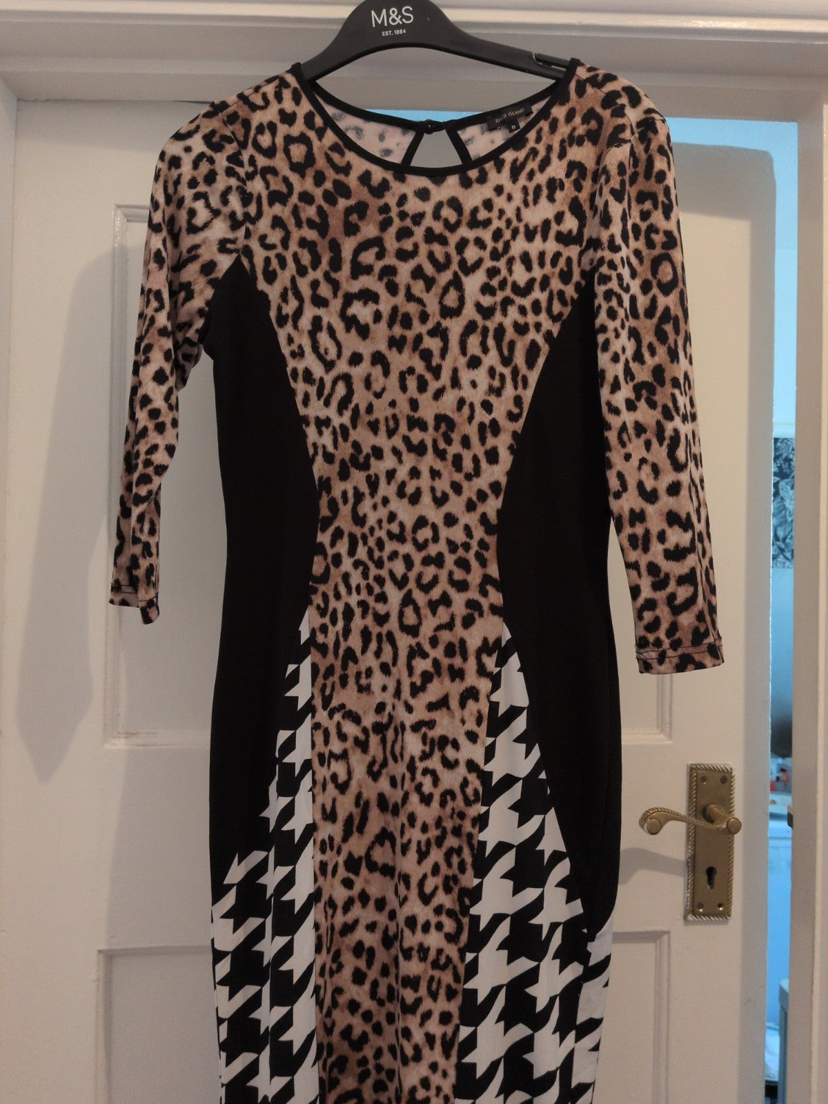 River Island 8 Leopard Print 3/4 Sleeve Long Length Dress