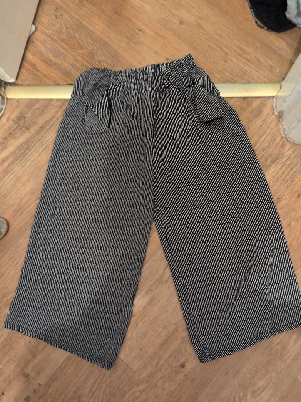 Small Black And White Striped Ultra Lightweight Crop Trousers