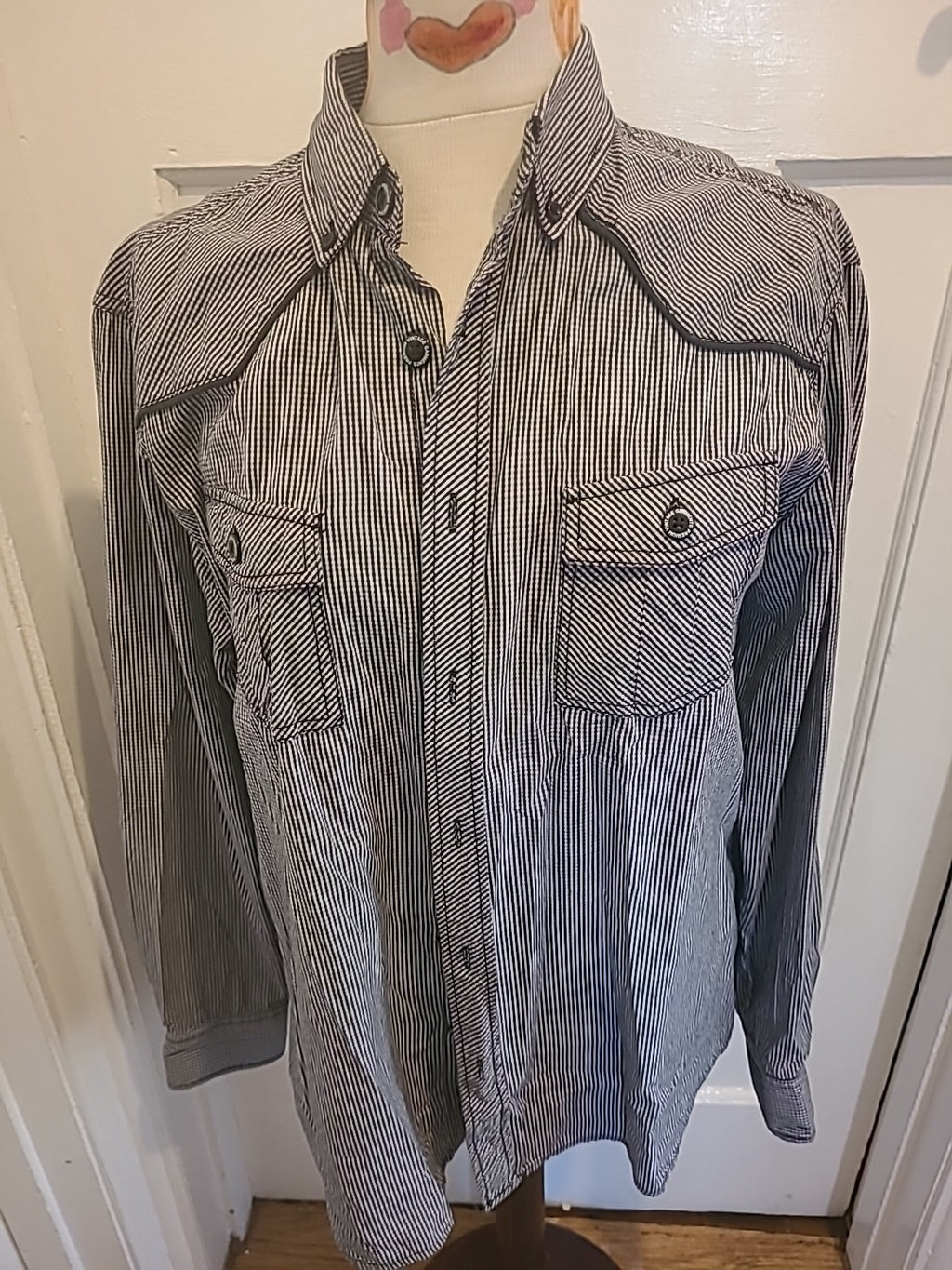 Mens F&F Shirt Black/white Check Size Med Long Sleeved