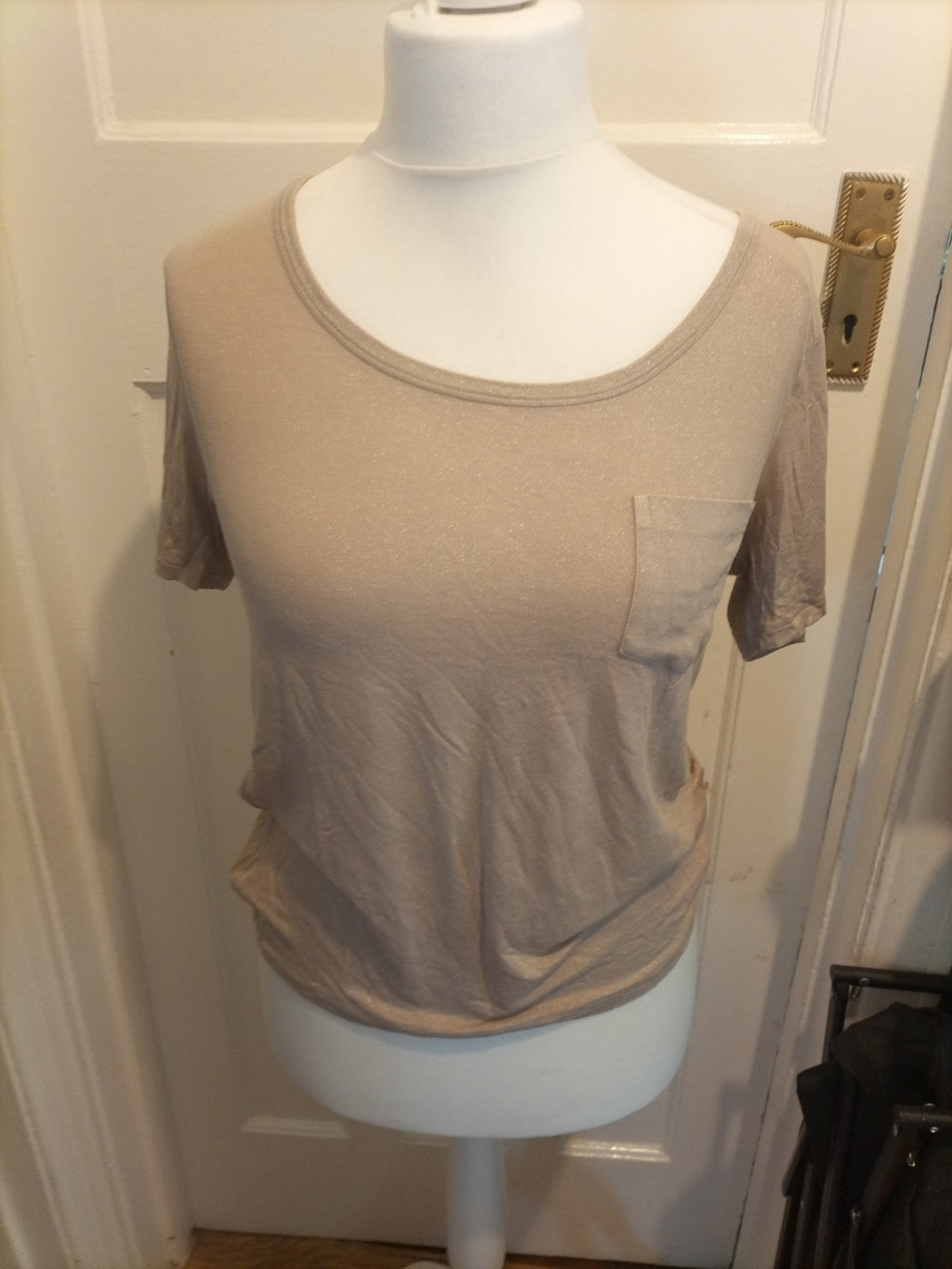 Ladies Autograph Size S/M light beige Shimmer Short Sleeved Tshirt