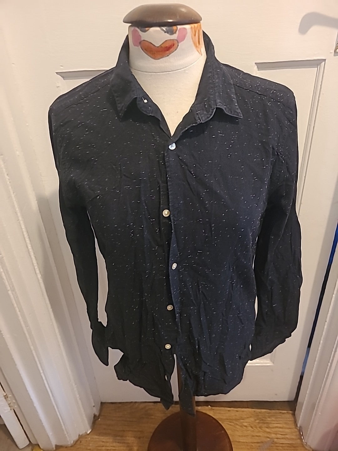 Mens Next Size Medium Black With White Dash Detail Long Sleeved Shirt