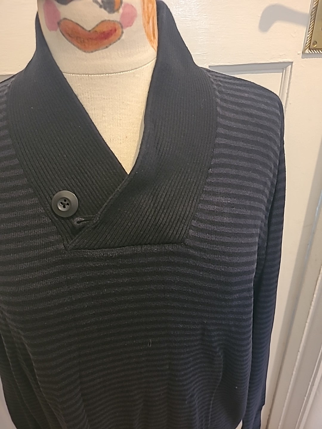 Mens Tu Size Large Navy Black Striped Long Sleeved Pullover Jumper