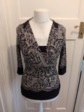 Per Una 10 Black Floral Pattern V Neck Long Sleeve Blouse