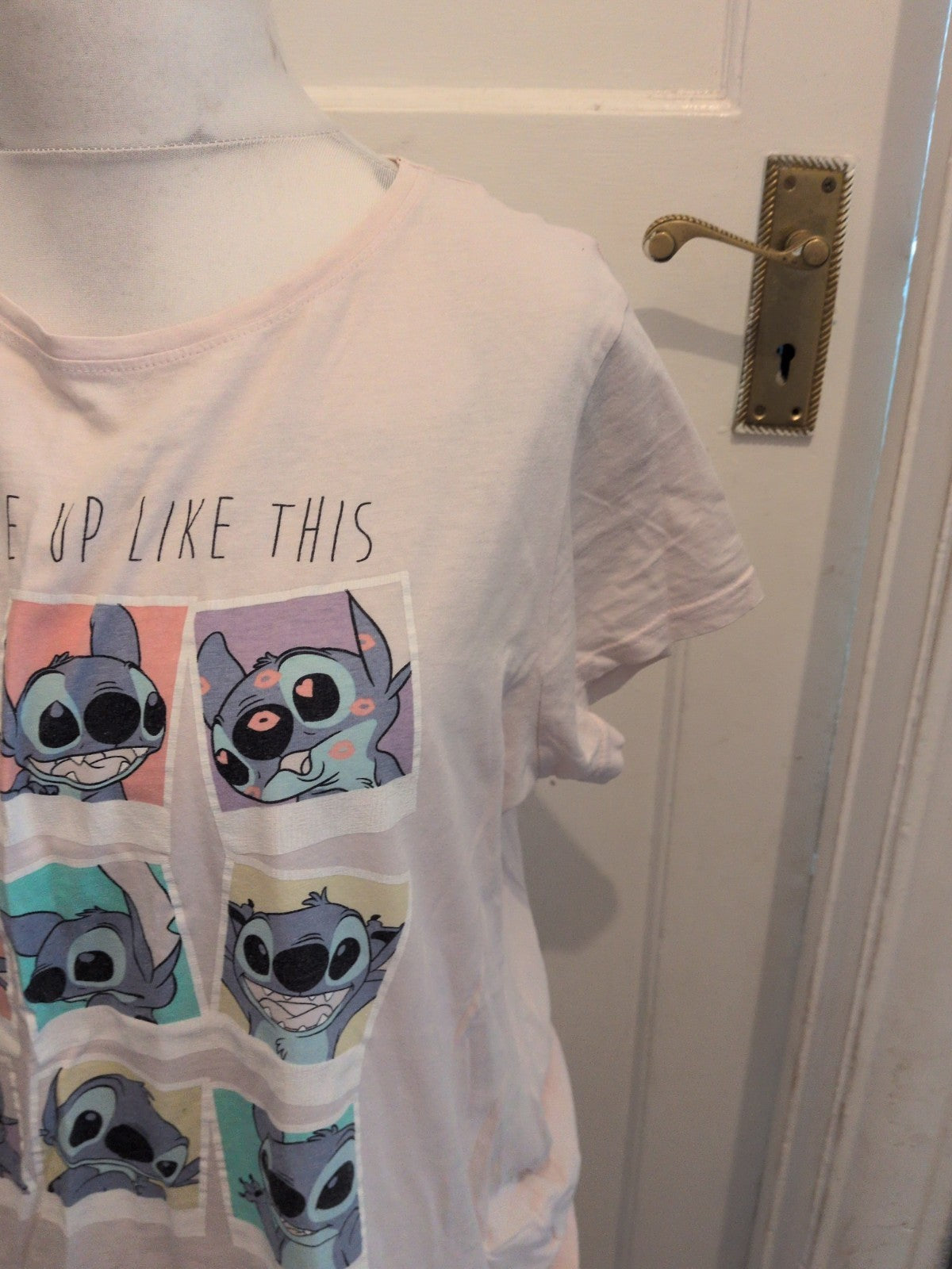Primark Disney Medium Pale Pink Stitch Short Sleeve Pyjama Top