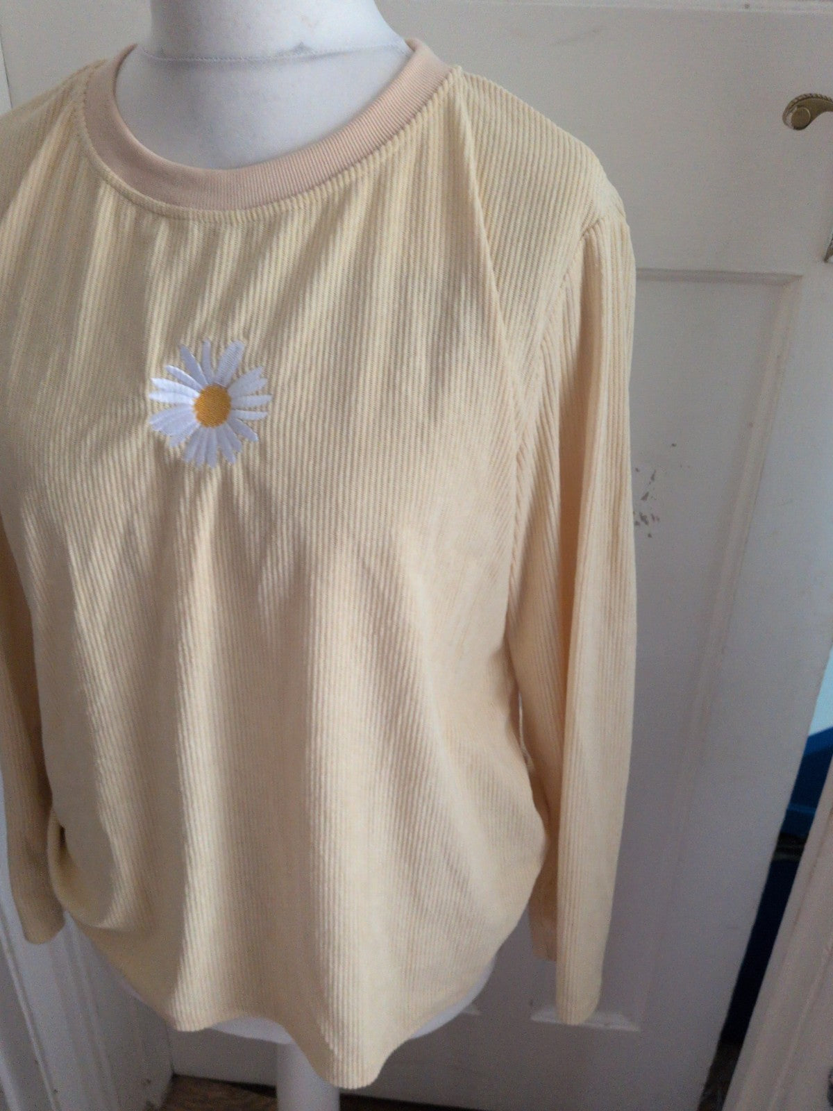 Shein Medium Yellow With Flower On Front Long Sleeve Ribbed Top