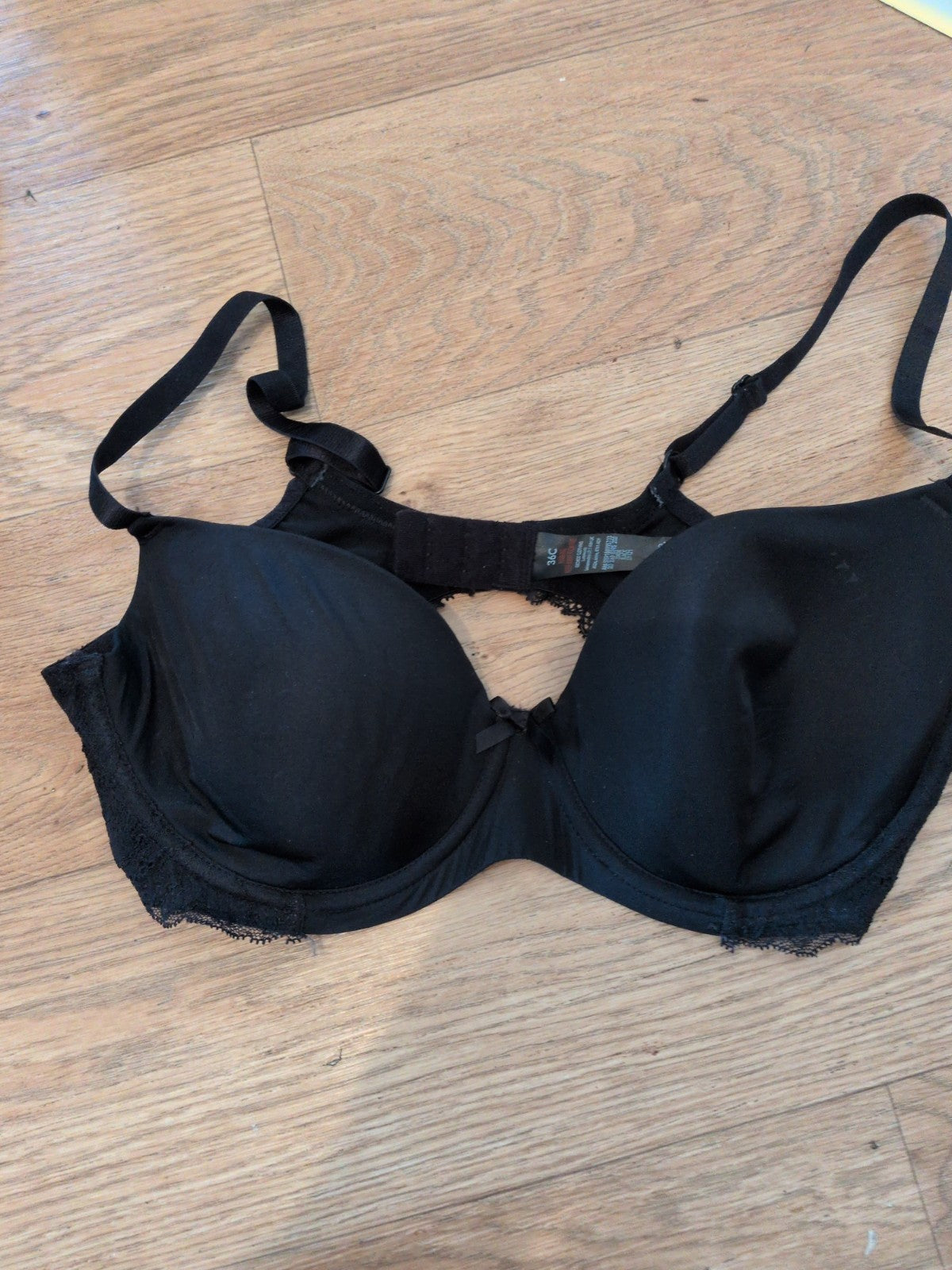 George 36C Black Padded And Under wired Bra Some Lace