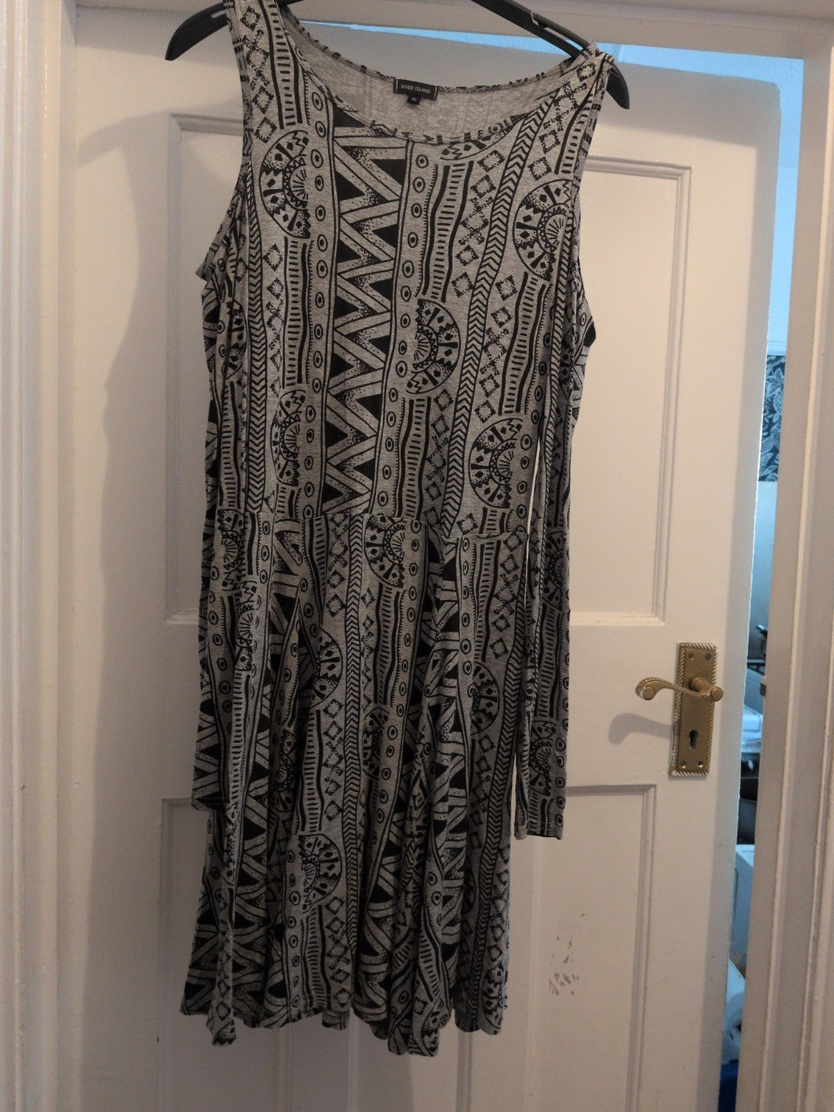 River Island 10 Grey And Black Open Shoulder Dress