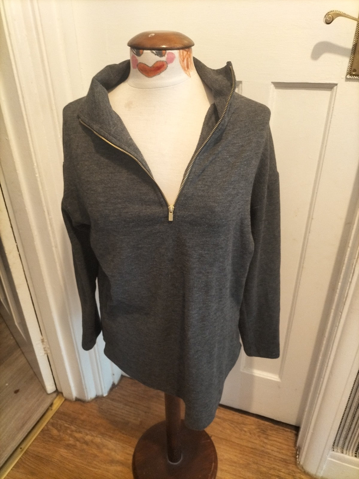 Ladies Tu Size 10 Grey Semi Zip Pullover Jumper