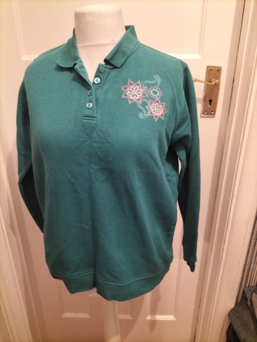 Ladies EWM Size 18-20 Teal Long Sleeved Collared Blouse/Polo